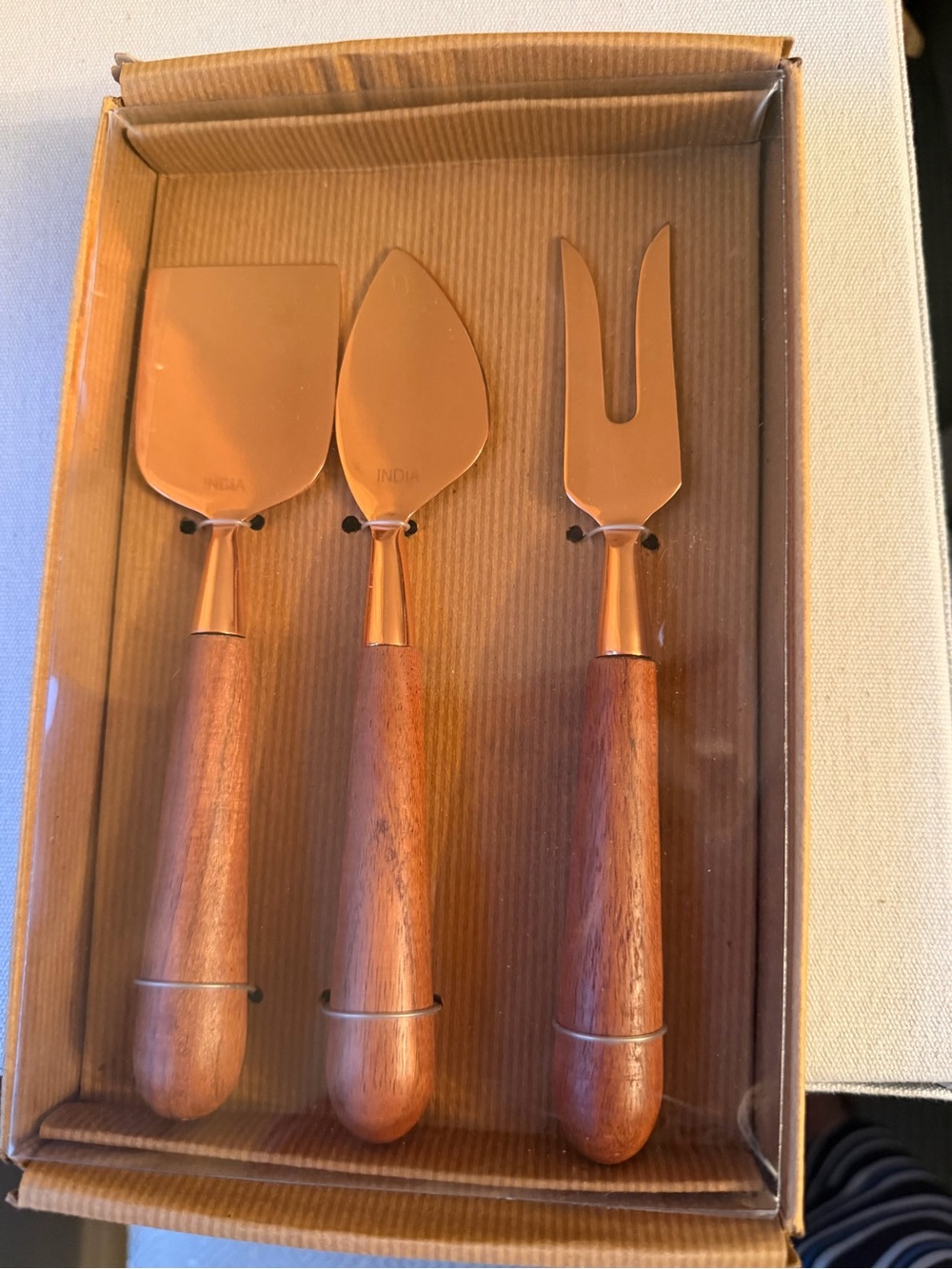 Copper Cheese Knife Set with Wooden Handles Pottery Barn NWT